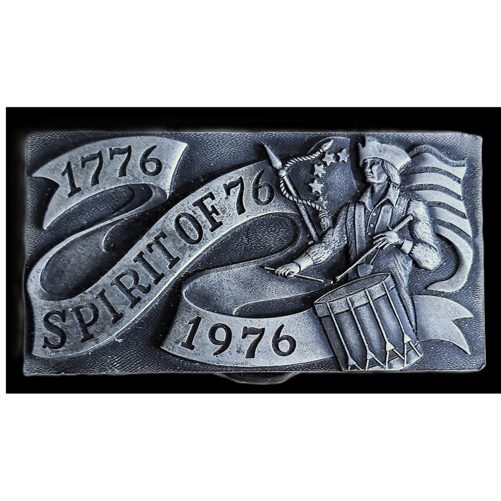 Spirit Of 76 Belt Buckle 1776‎ 1976 Drummer Betsy Ross Flag Vtg 70s HJ .XTT320